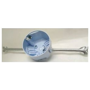 EZ BOX® Ceiling Box, Polycarbonate, New Work, 4 in. Dia., 2-3/10 in. D, Adjustable Bar Hanger, Ground Lug