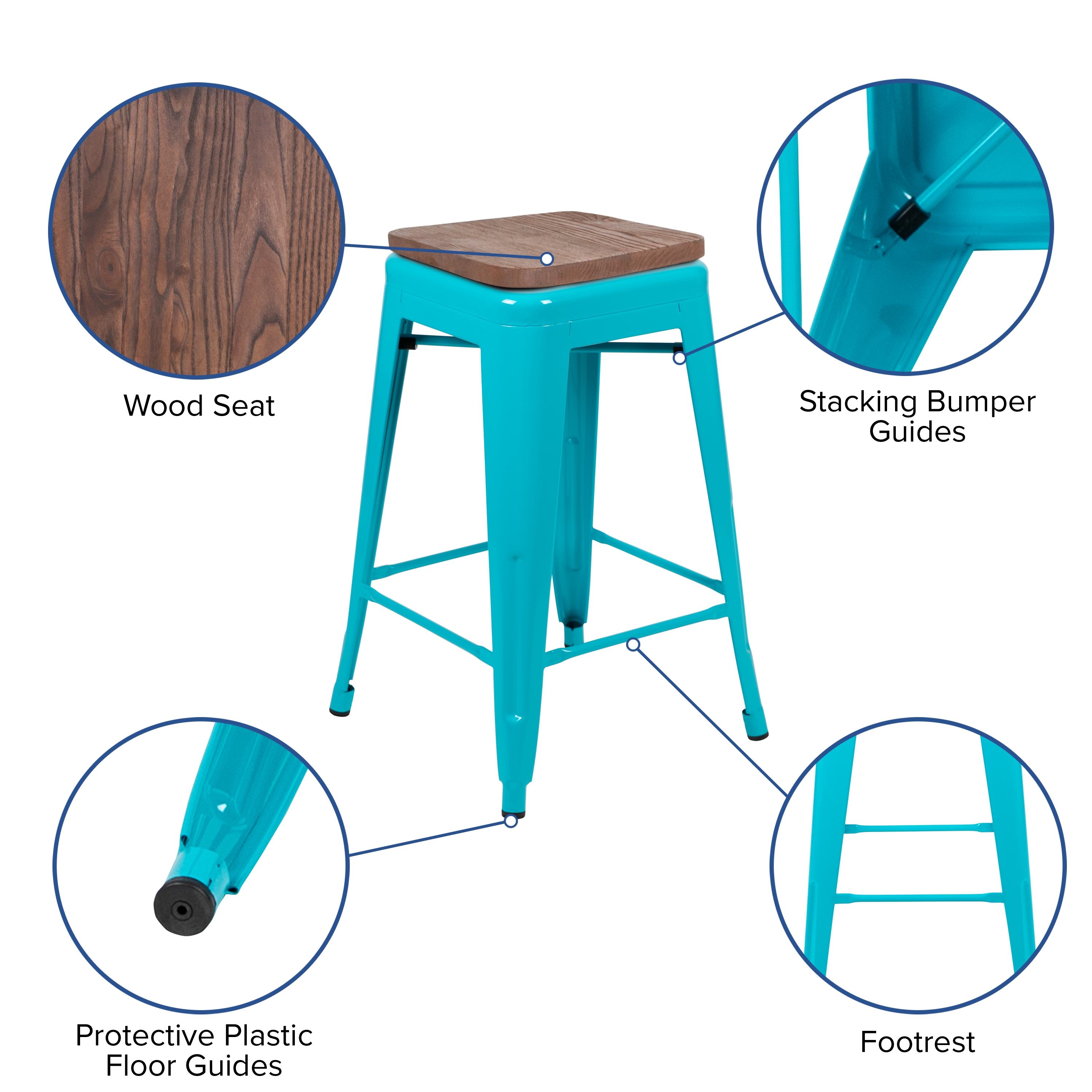 Cierra 24" High Metal Counter-Height, Indoor Bar Stool with Wood Seat in Gun ... - Picture 42 of 49