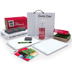Classpack of 35 x Lined/Gridded Double Sided 8" x 12" Lapboards, with Pens, Erasers, Cleaner