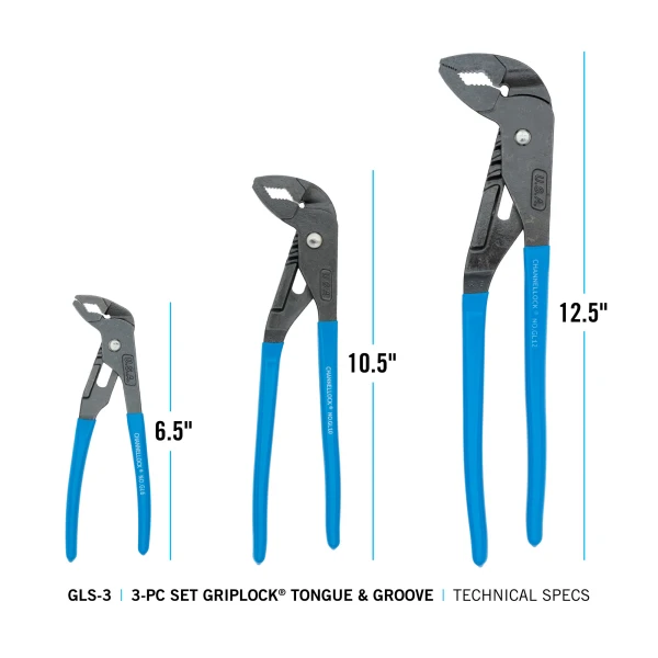GLS-3 3pc GRIPLOCK Tongue & Groove Pliers Set