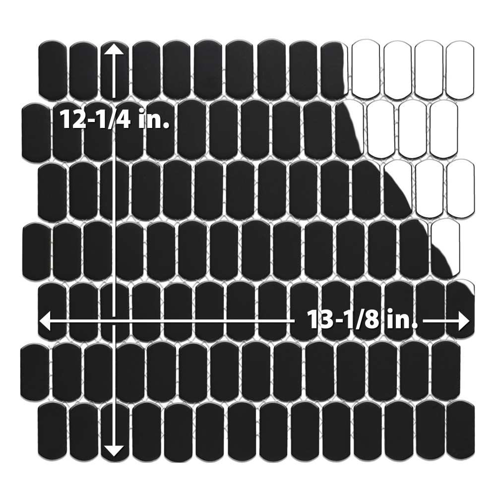 Hudson Capsule Glossy Black 12-1/4 in. x 13-1/8 in. Porcelain Mosaic Tile