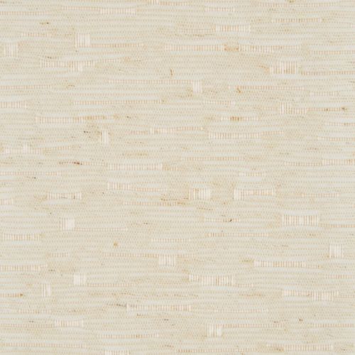 Beige woven grasscloth wallcovering, horizontal staggered fiber strips forming a subtle grid; covering a flat surface as a textured wall finish; evenly lit close-up with neutral, warm tones.