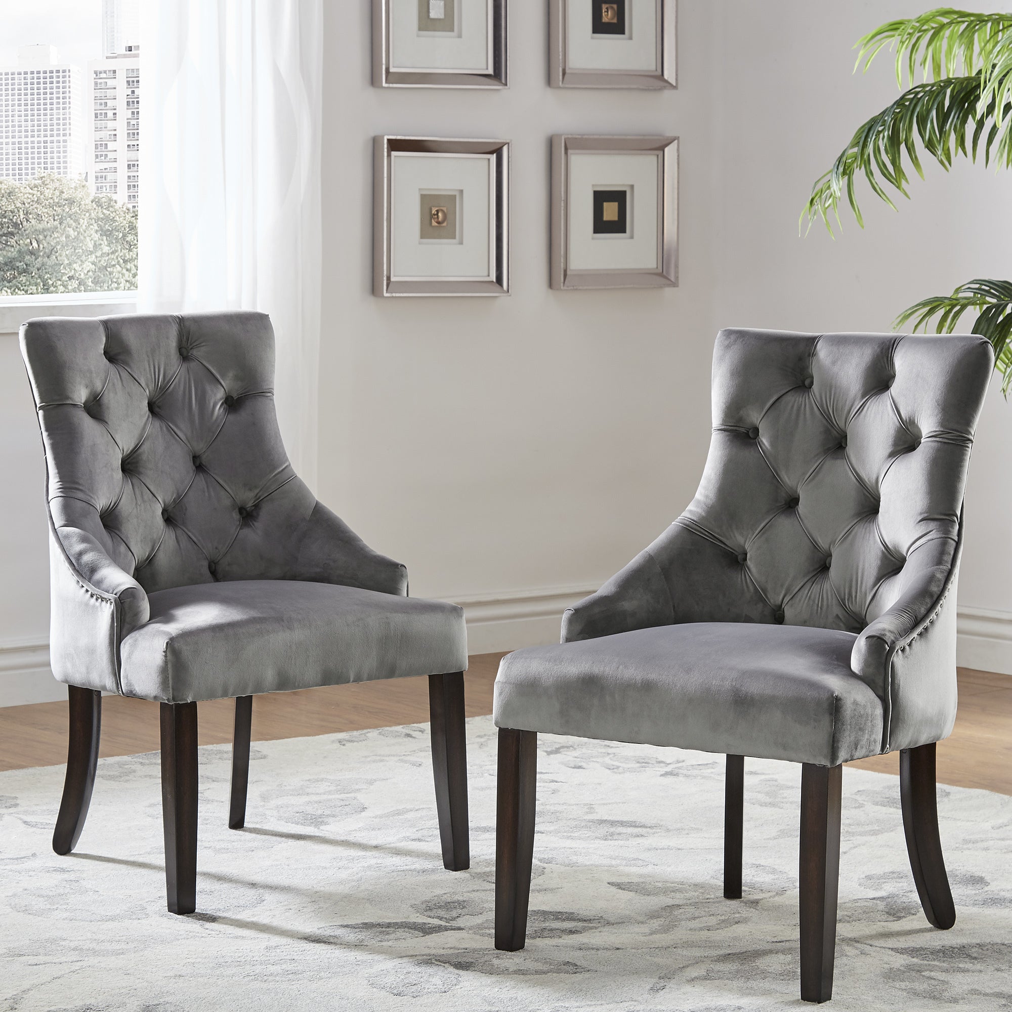 Velvet Button Tufted Wingback Dining Chairs (Set of 2)