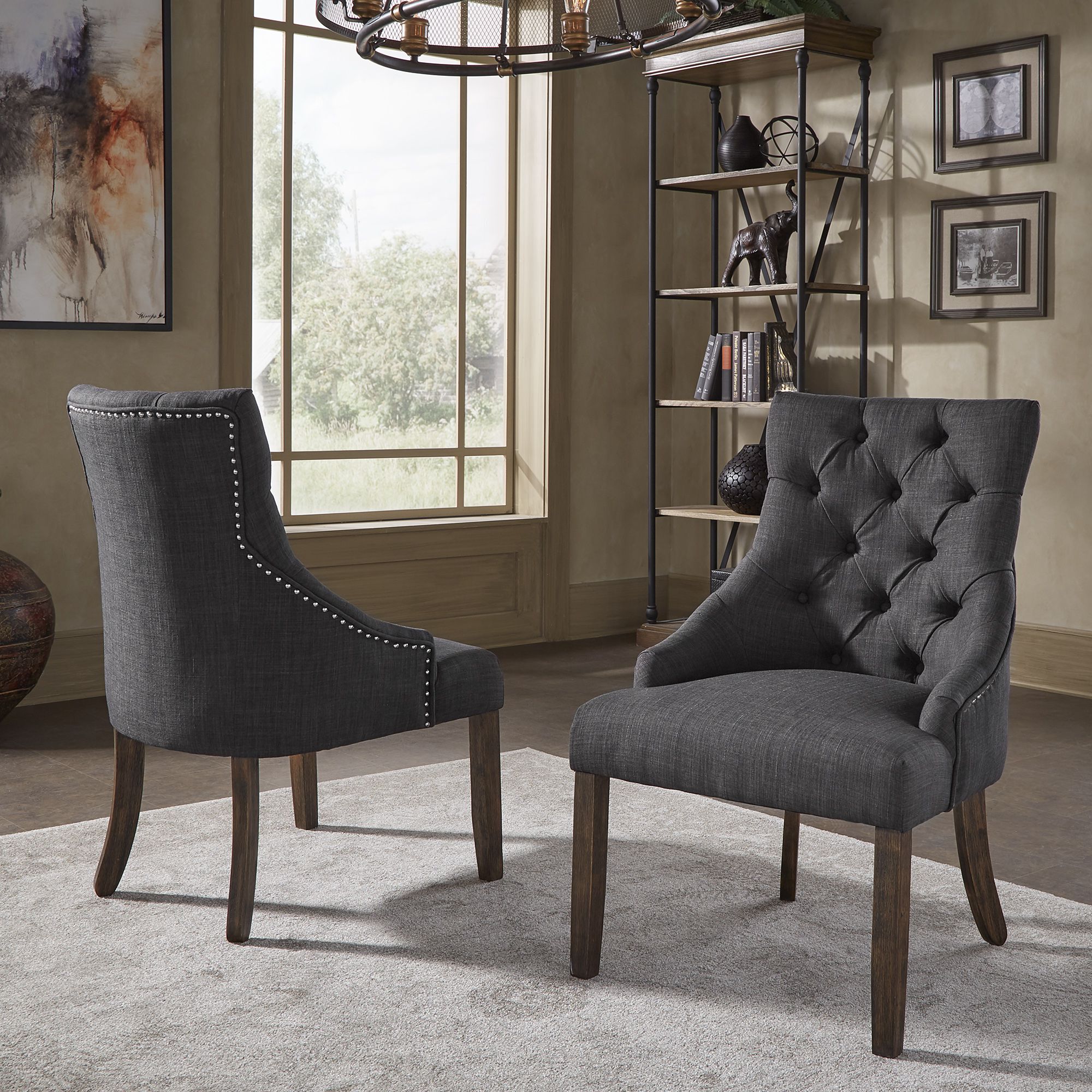 Linen Curved Back Tufted Dining Chairs (Set of 2)