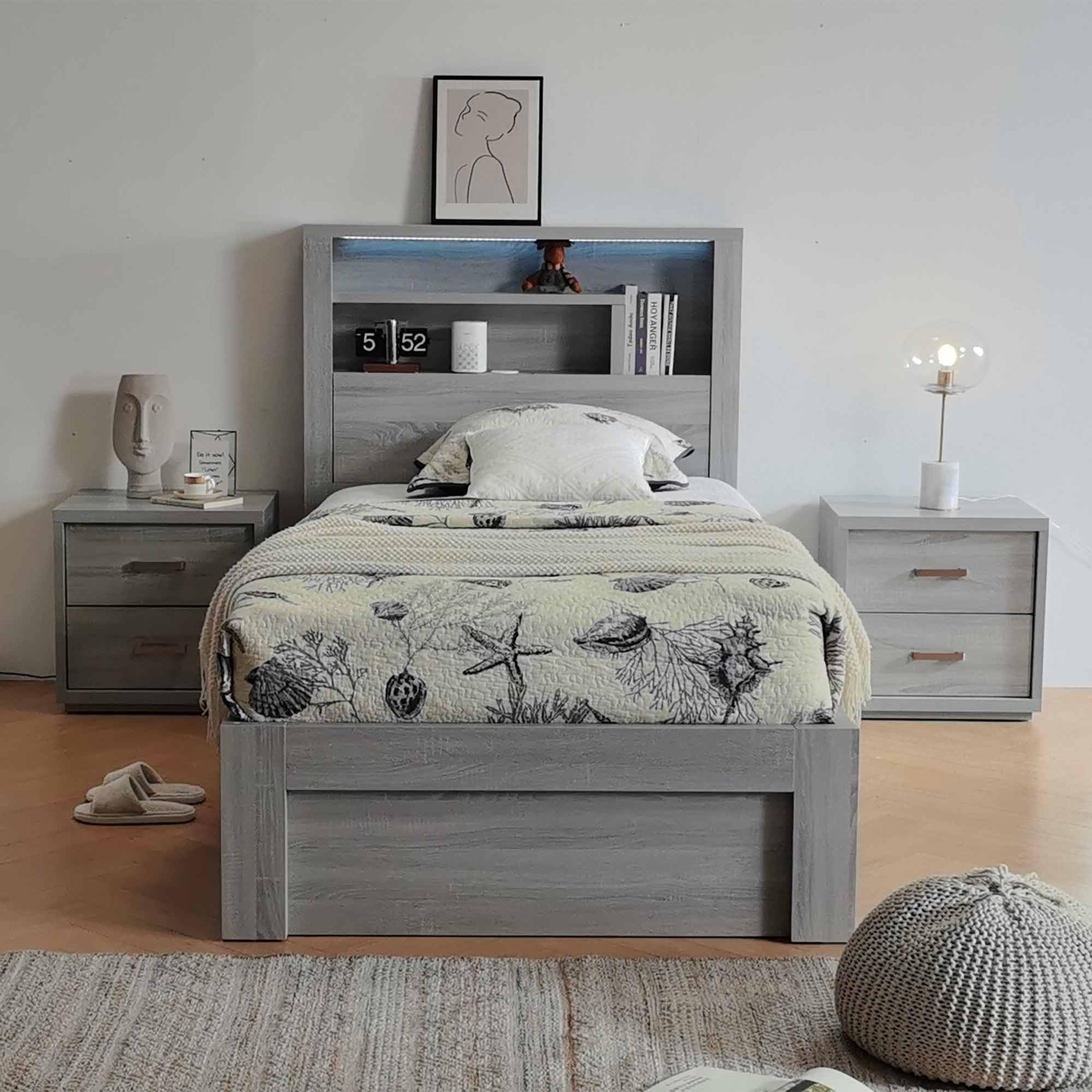 Lifestyle image of the  Bellevue Bed Frame, Side Gas Lift Base, Cement Grey from Forty Winks