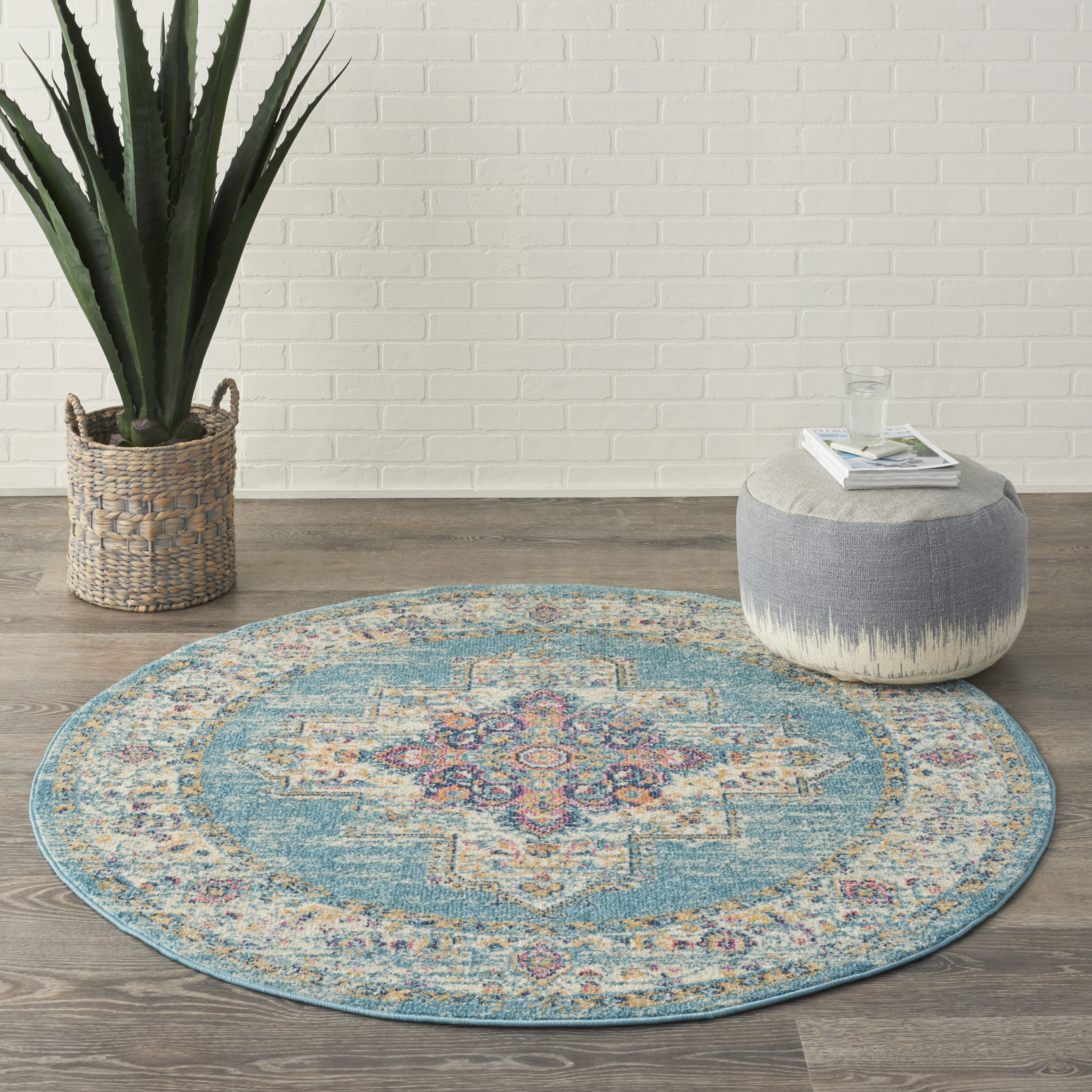 Nourison Passion 4' x Round Light Blue Bohemian Indoor Rug