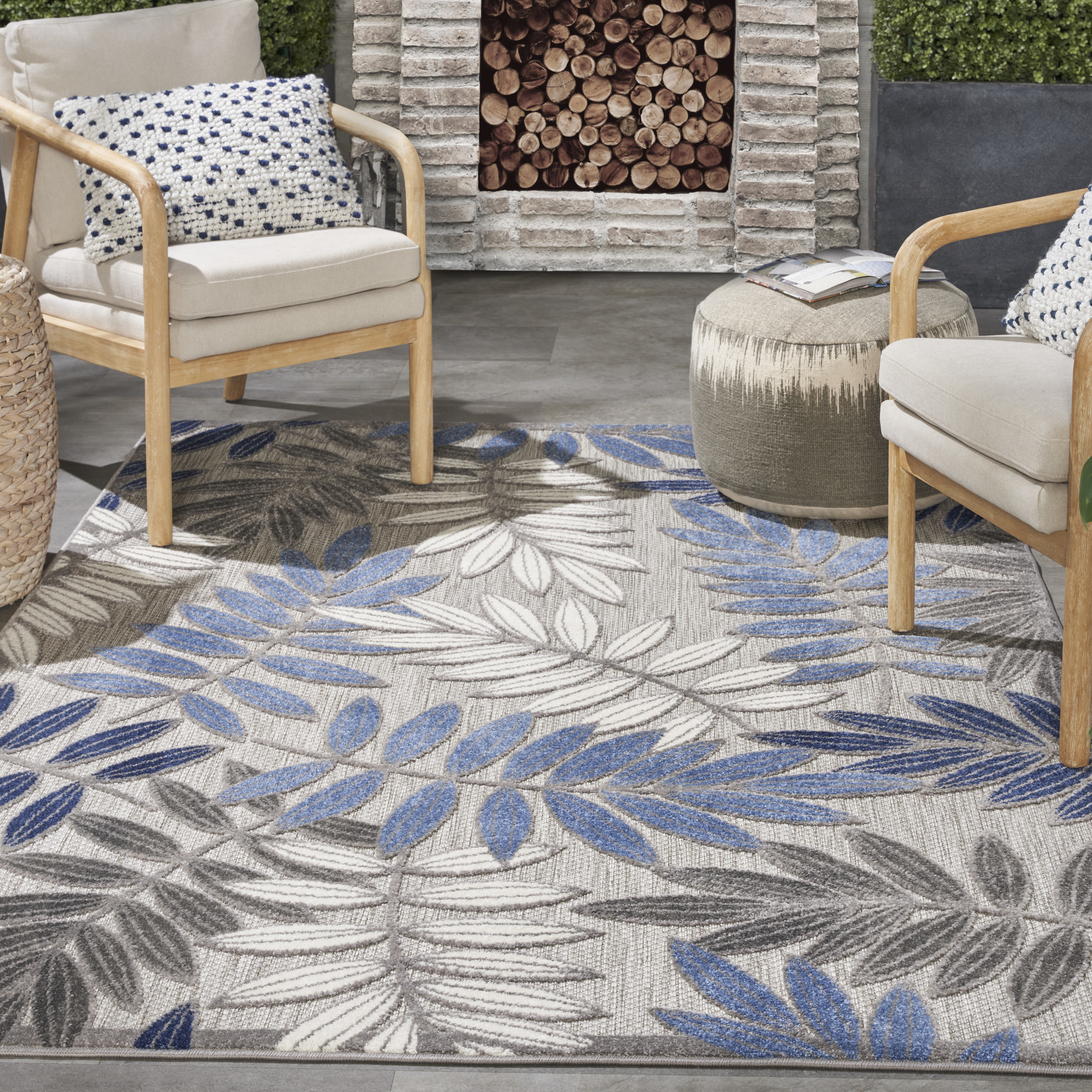 Nourison Aloha 6' x 9' Grey Blue Tropical Rug