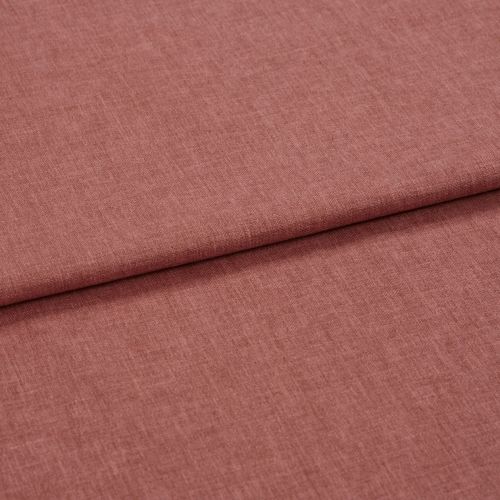 Dusty-rose woven fabric (linen-like), folded once forming a horizontal overlap; textured weave visible, shown in soft diffuse lighting as a close-up flat lay on a neutral surface.