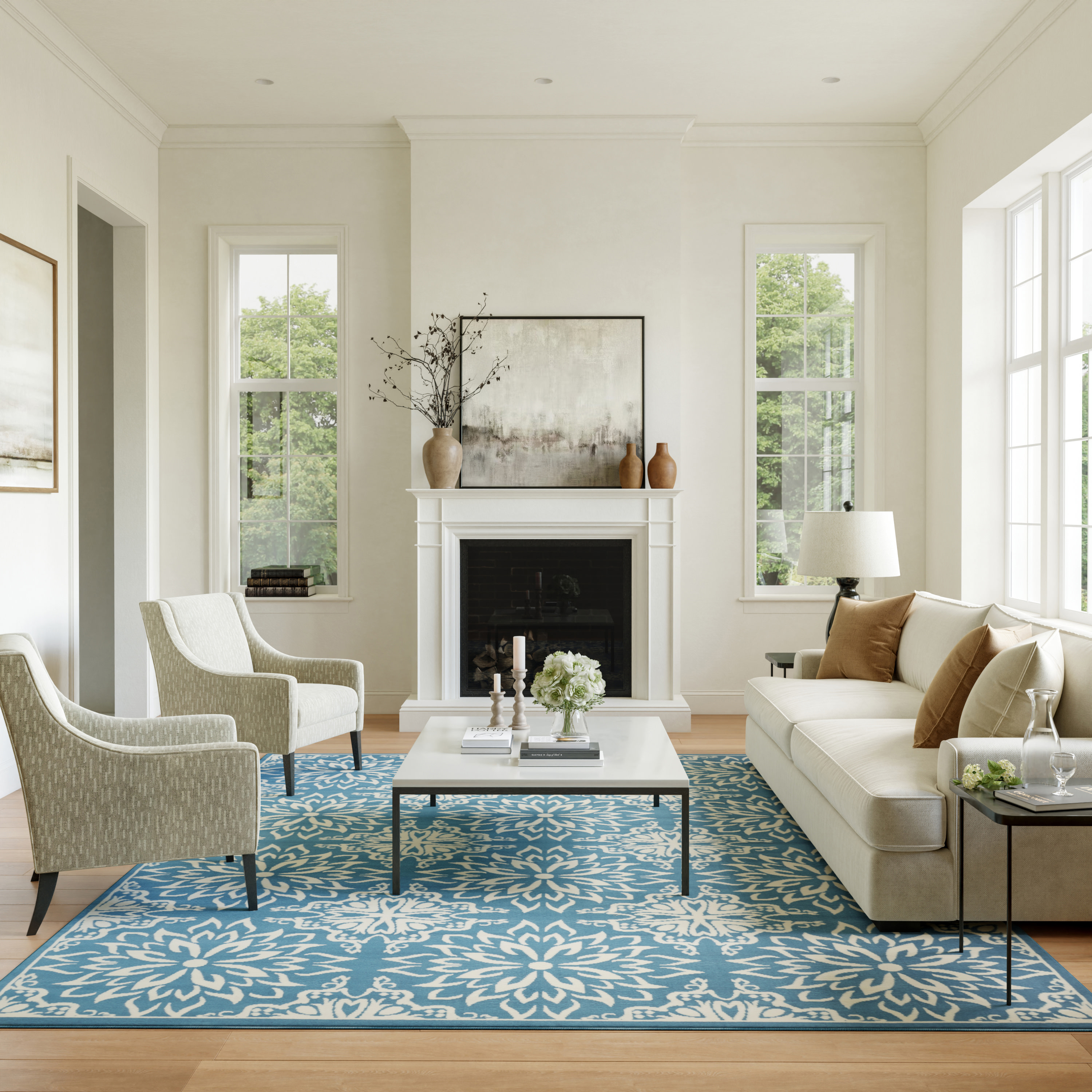 Nourison Jubilant 6' x 9' Ivory Blue Farmhouse Indoor Rug