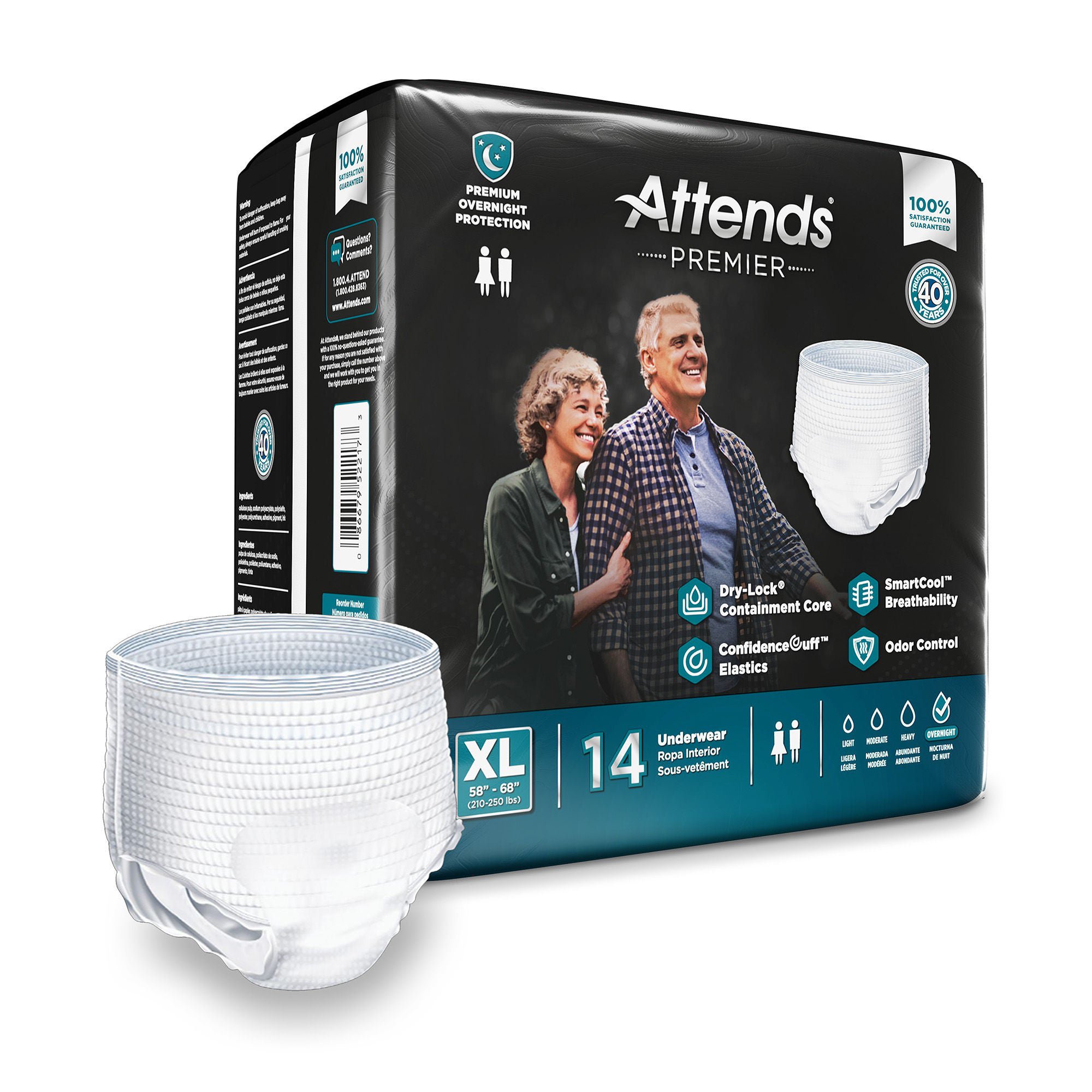 Attends® Premier Underwear, Heavy Absorbency, X-Large, 58 – 68 Inch Waist/Hip