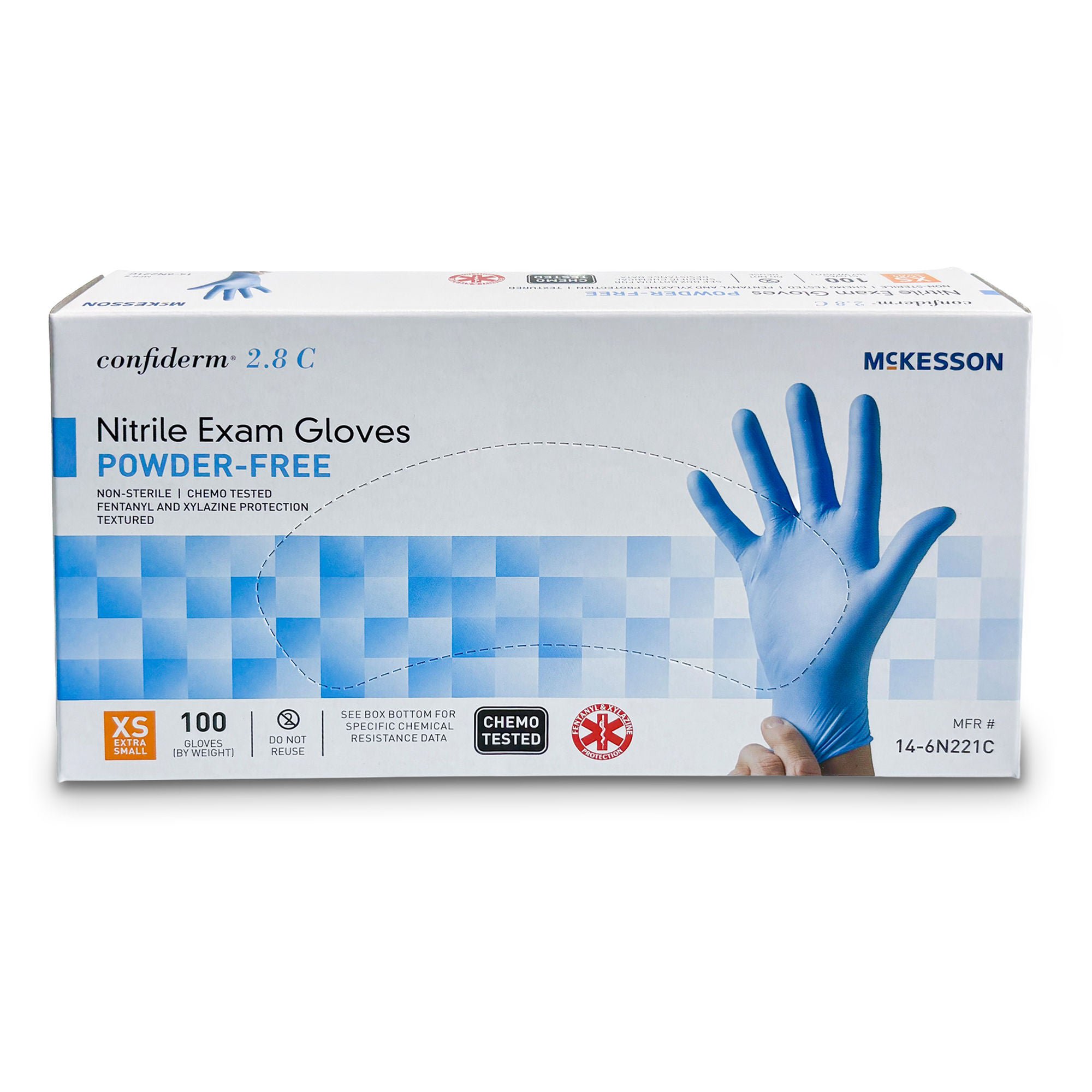 McKesson Confiderm® 2.8C Nitrile Exam Gloves, Extra Small, Ocean Blue