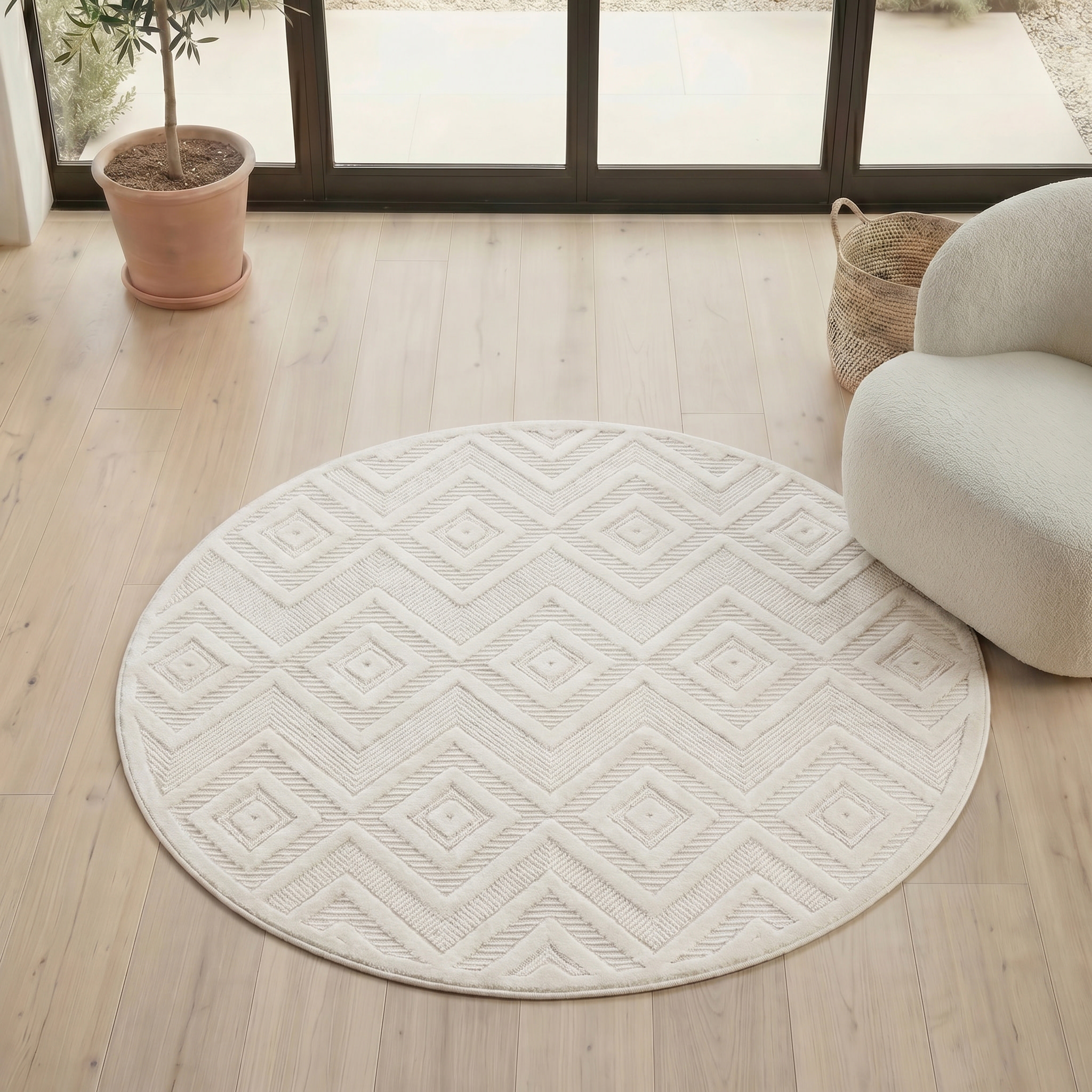 Nourison Versatile 5' x Round Ivory White Modern Rug