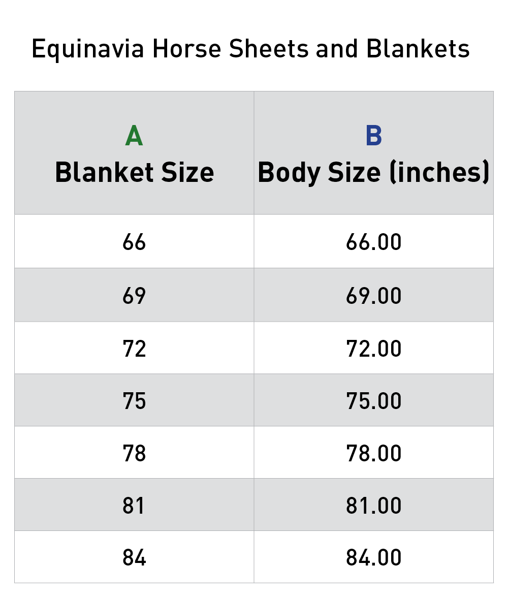 Size chart for Equinavia Norse Mid Weight Turnout Blanket 200g - Equestrian Red
