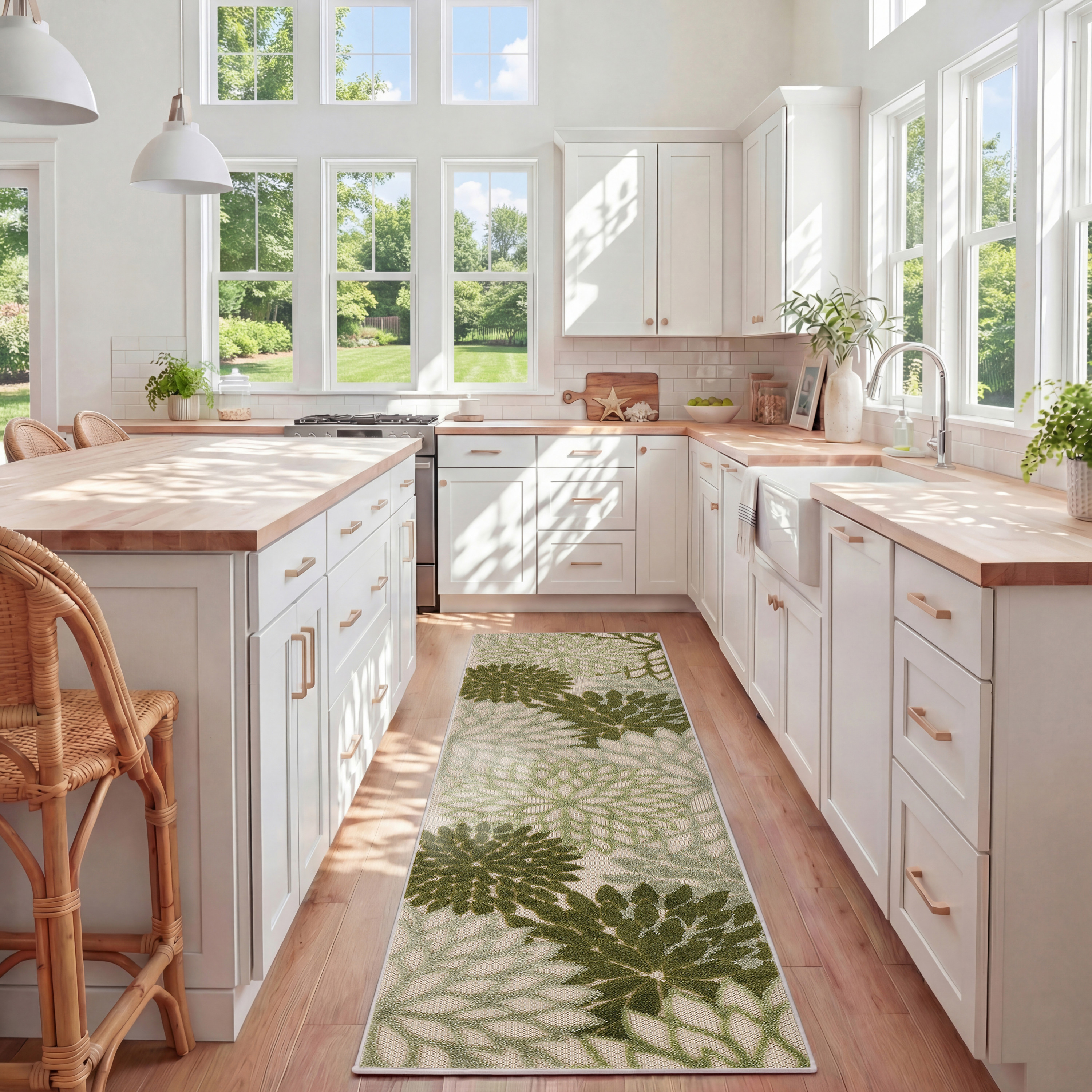Nourison Aloha 2' x 6' Ivory Green Tropical Rug
