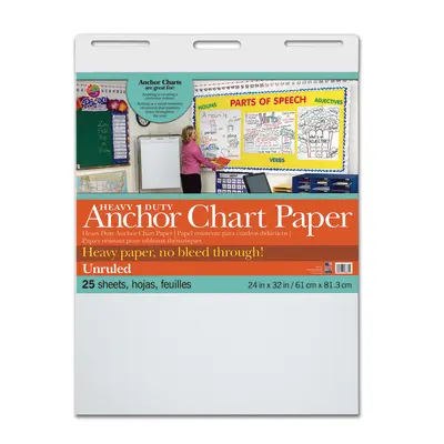 Pacon  Heavy Duty Anchor Chart Paper, Non-Adhesive, White, unruled 24