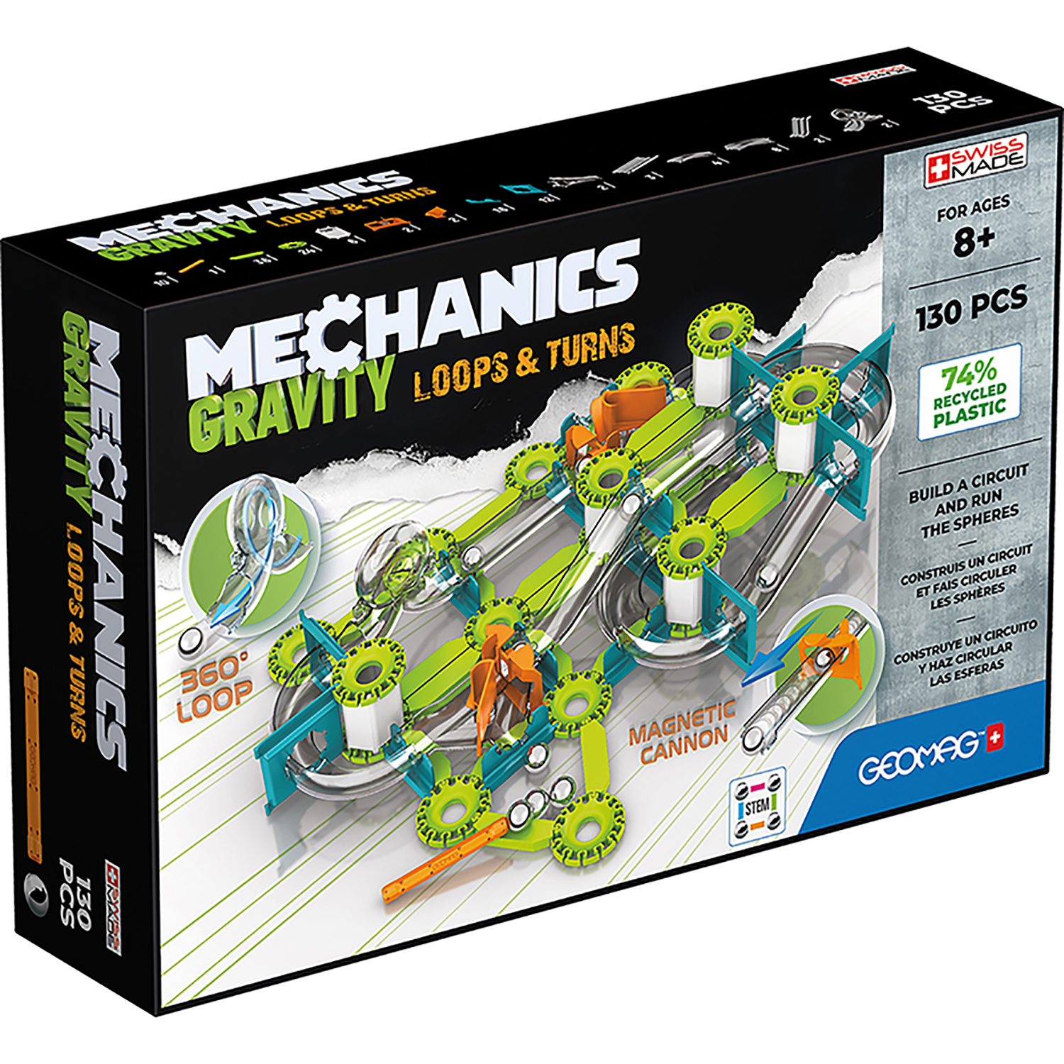 Geomag Mechanics Gravity Loops & Turns Recycled, 130 Pieces image number null