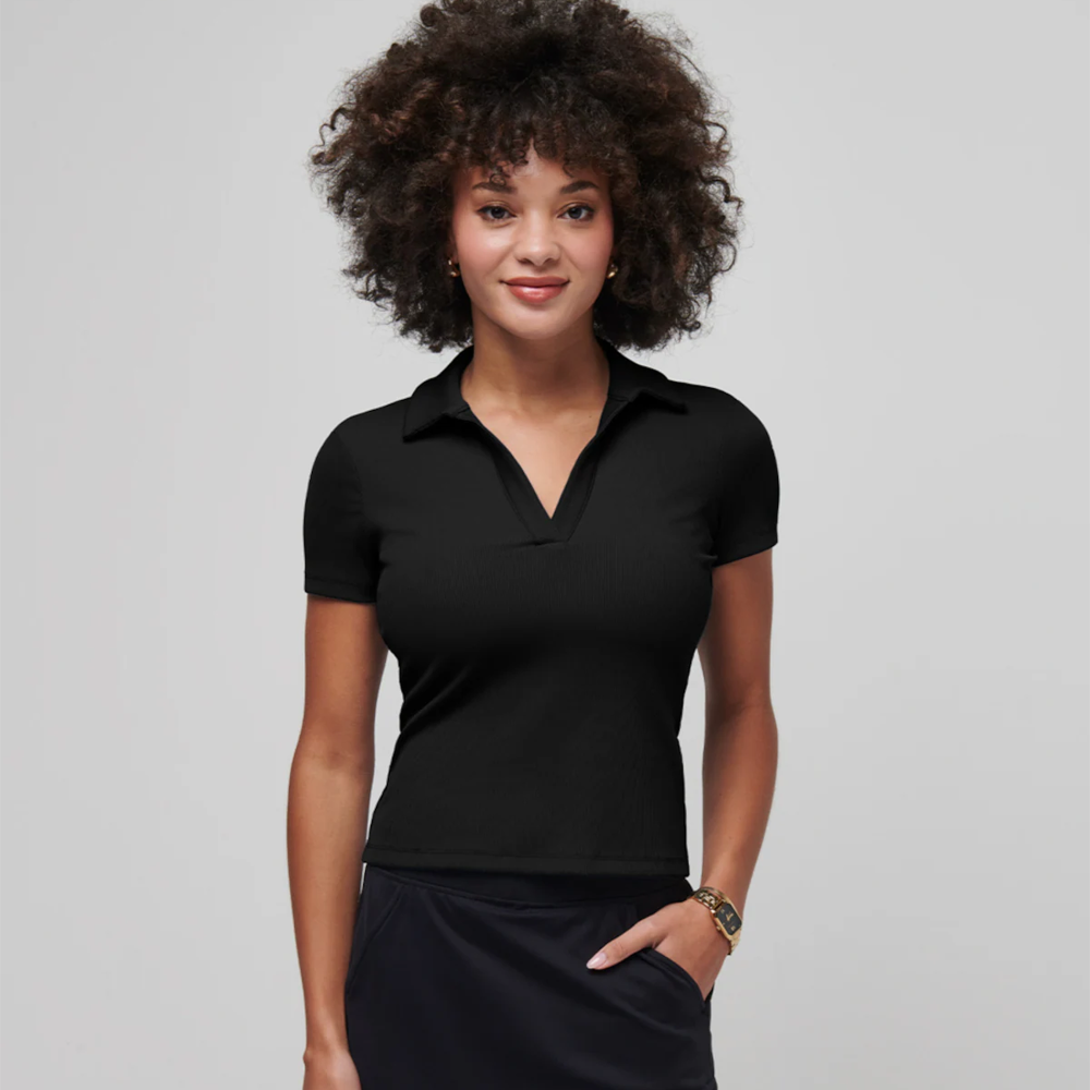 SONANCE | JAMES TRAVIS MATHEW WOMEN'S MOVEKNIT POLO BLACK