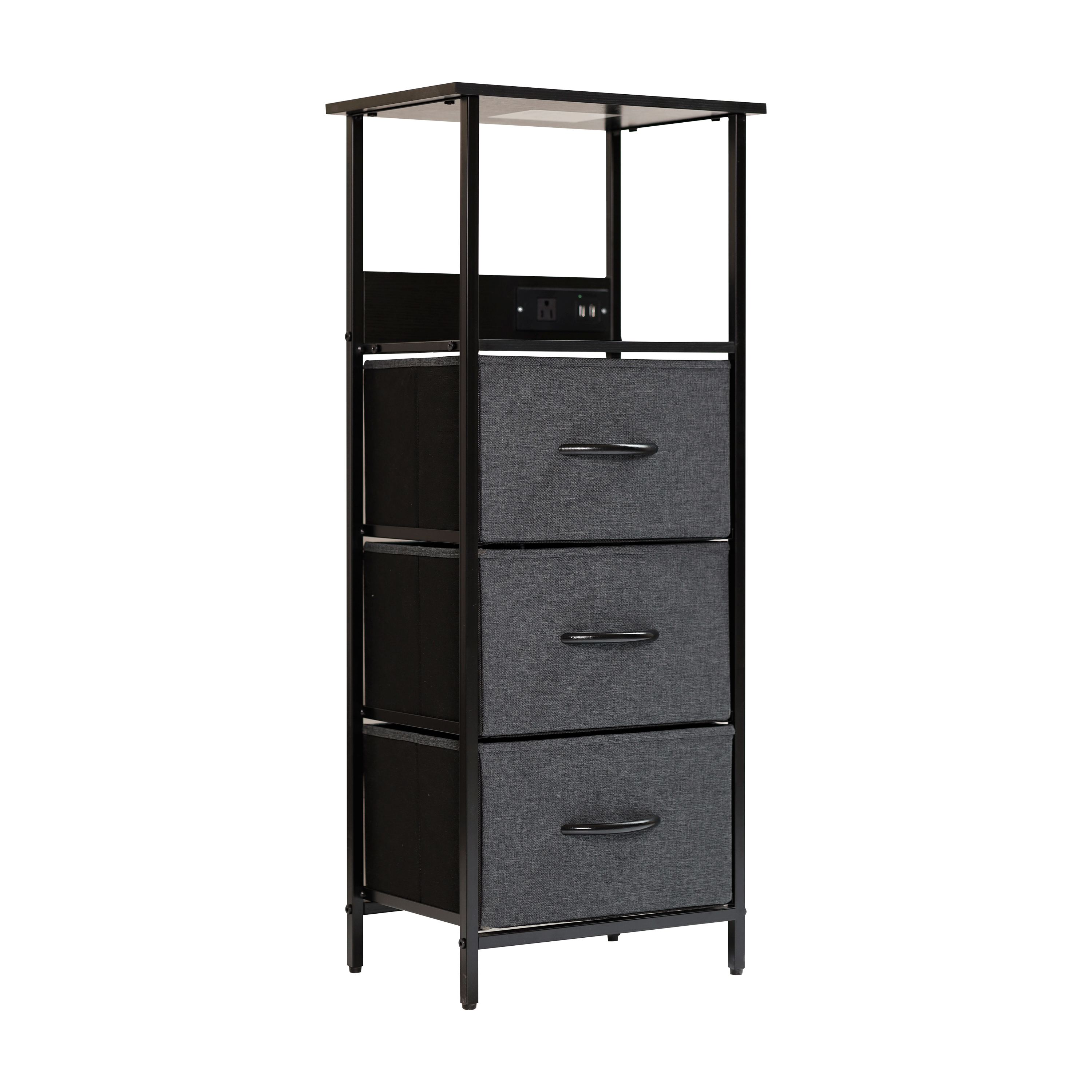 Sodano 3 Drawer Nightstand with Charging Station, 2 USB Ports, 1 Outlet, Blac... - Picture 2 of 25