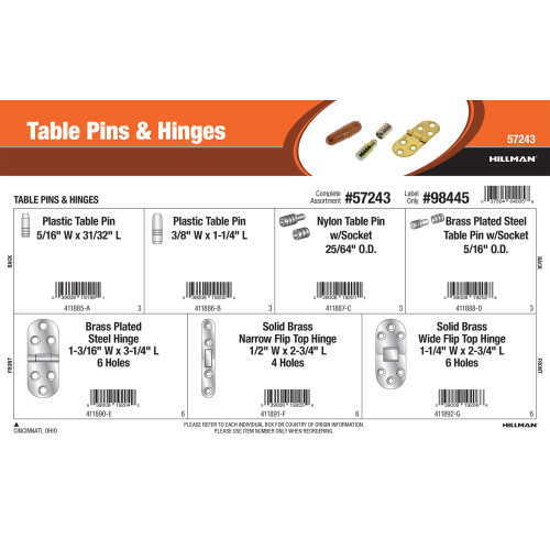 Table Pins & Hinges Assortment