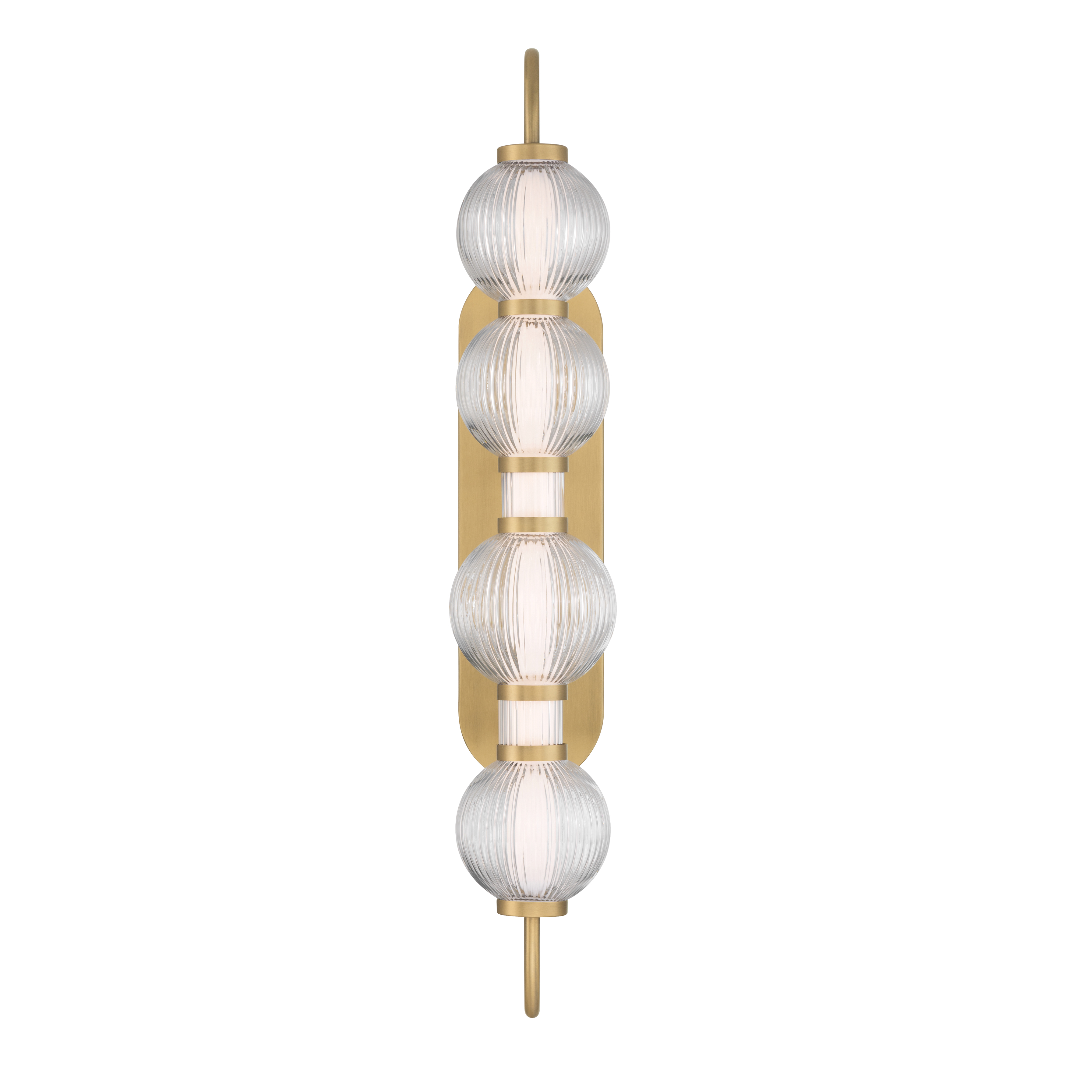 LED Wall Sconce - Legacy Brass with Clear Ribbed Glass - alternate view