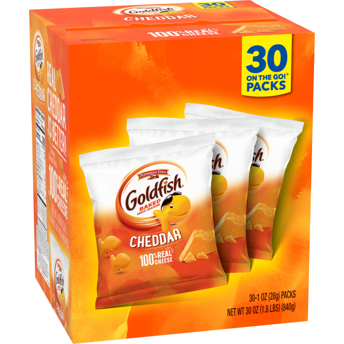 Goldfish® Cheddar Crackers, 30 count box, 1 oz, bag - Left Angle Image