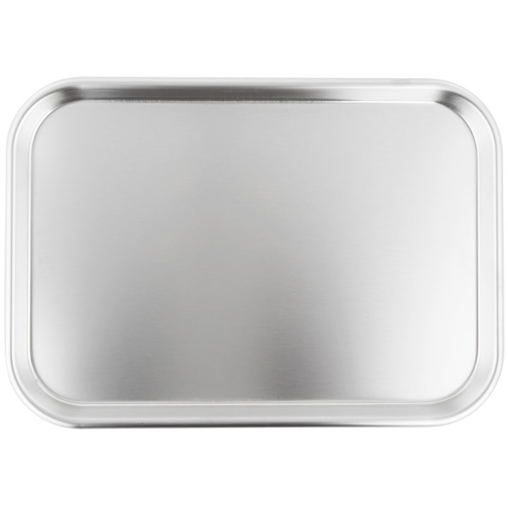 15-inch oblong stainless steel serving and display tray with satin finish