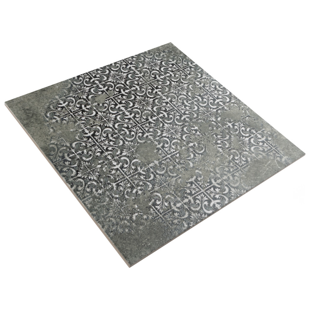 Antigua Deco Graphite 13 in. x 13 in. Porcelain Floor and Wall Tile