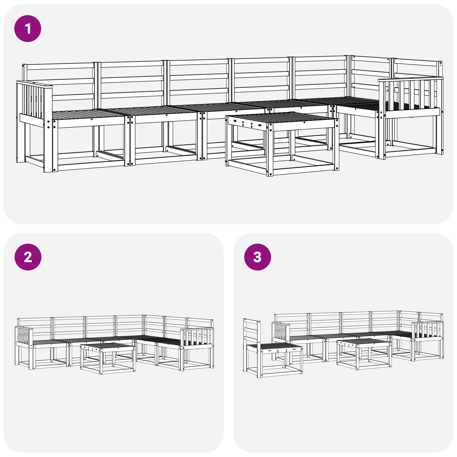 Buiten bankenset 7 pcs Wit Massief Acaciahout image 6