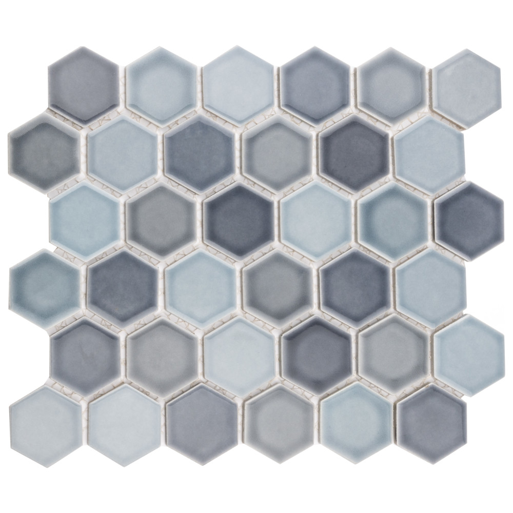 Sample – Hudson Due 2″ Hex Stillwater Porcelain Mosaic Tile