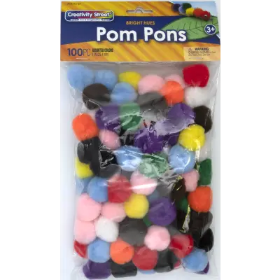 Creativity Street  Pom Pons, Bright Hues Assortment,  1", 100 Pieces