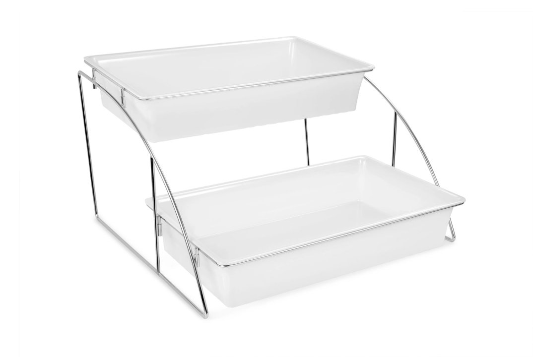 Soporte de exhibición de acero inoxidable para cuatro bandejas gastronorm de 1/1 tamaño