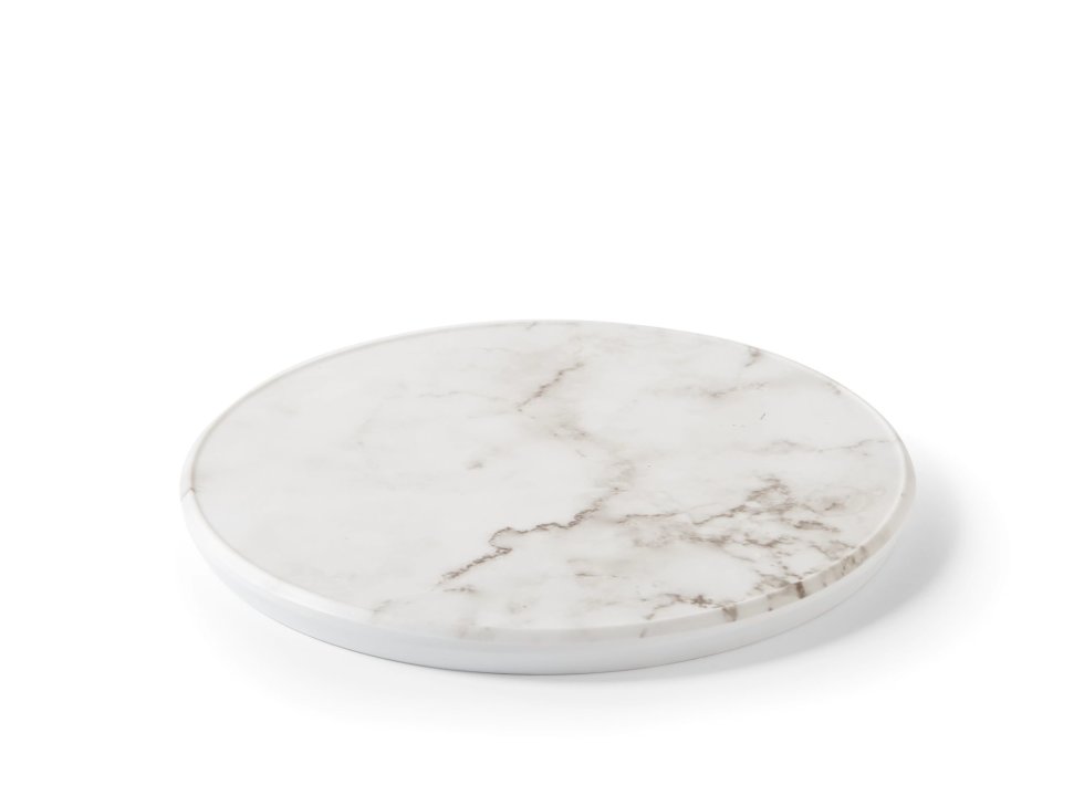 Soporte presentación 23 centímetros melamina con acabado de mármol blanco