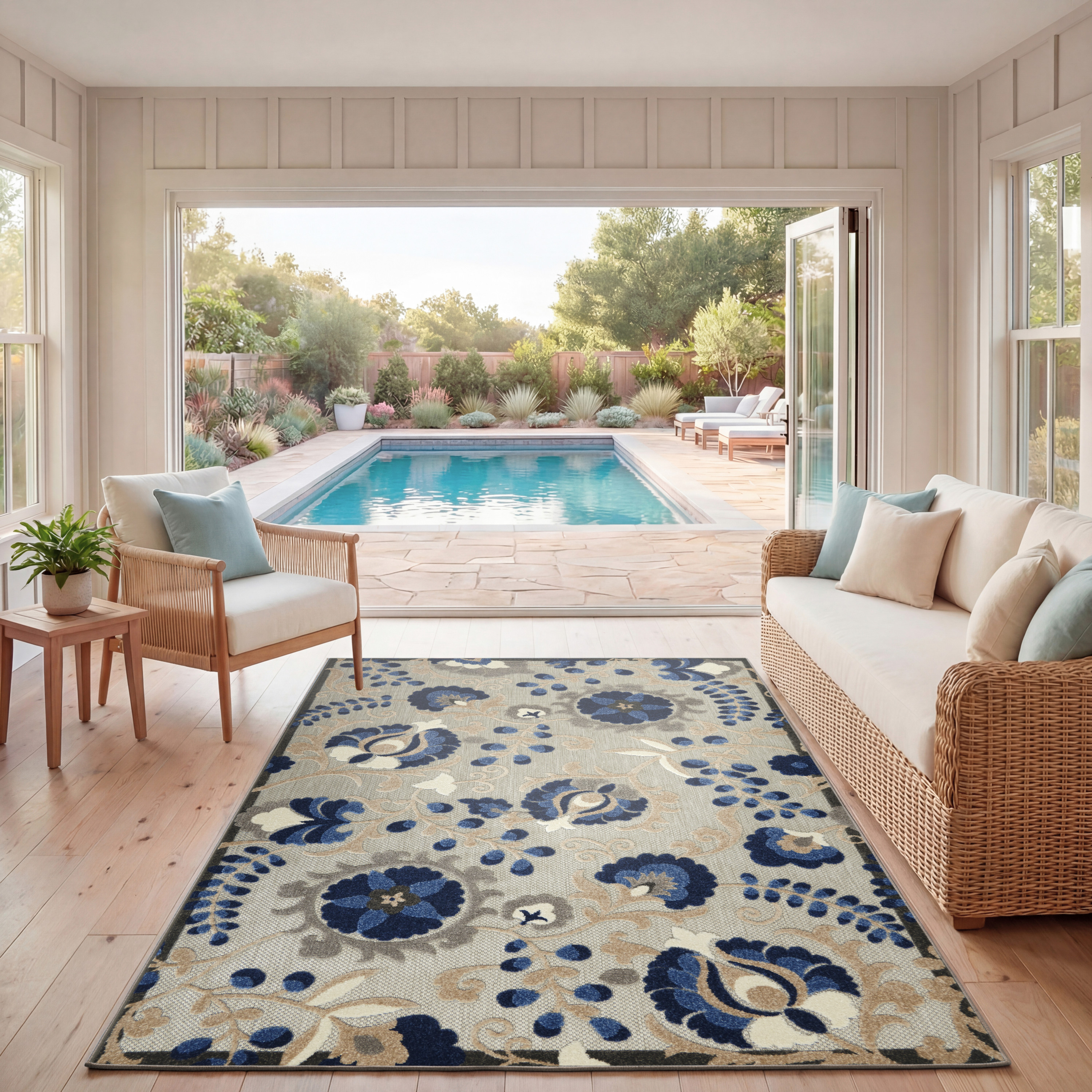 Nourison Aloha 6' x 9' Natural Blue Farmhouse Rug