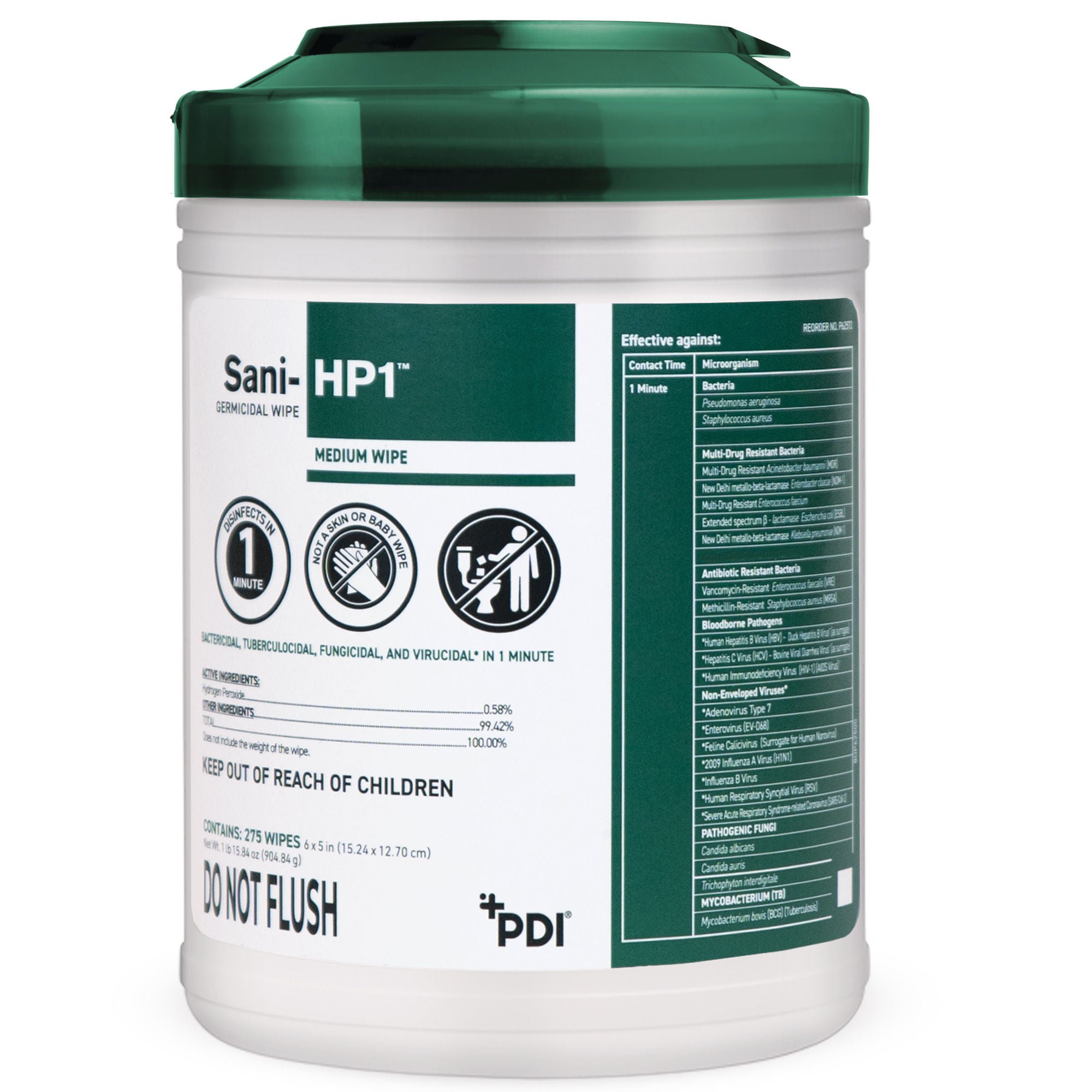 Surface Disinfectant Cleaner Sani-HP1™ Germicidal Manual Pull Wipe 275 Count Canister NonSterile
