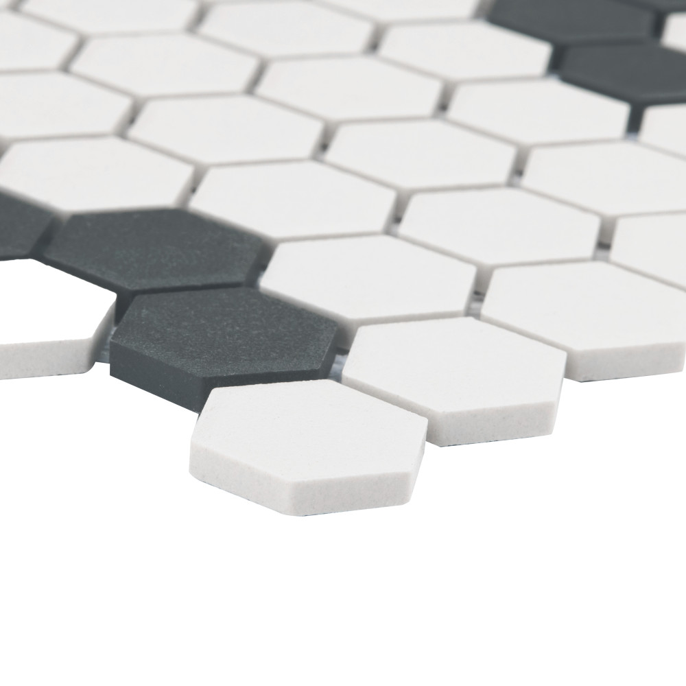 Gotham 1″ Hex White w/ Black Flower 10-1/4 in. x 11-3/4 in. Porcelain Mosaic Tile