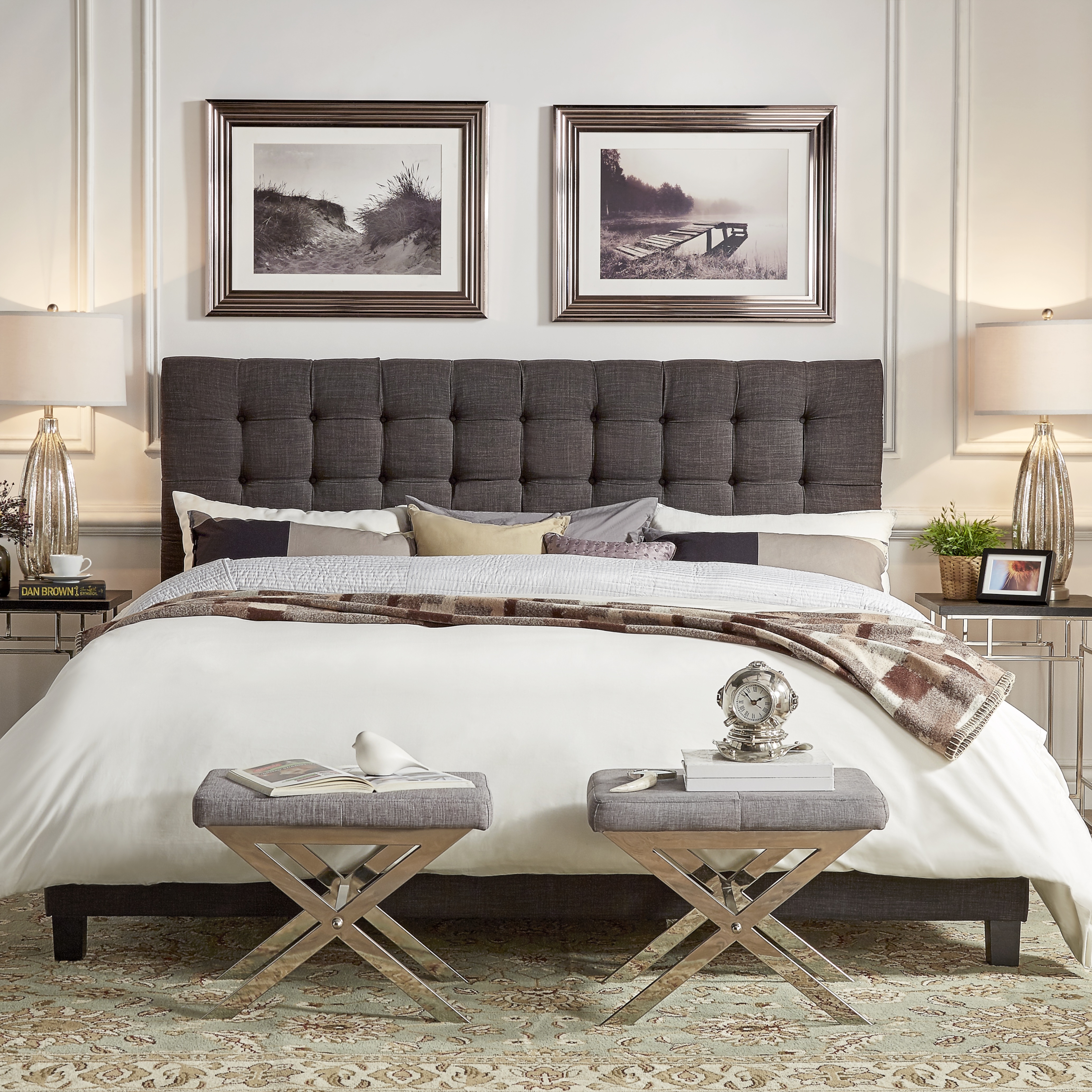 Button Tufted Linen Upholstered Bed