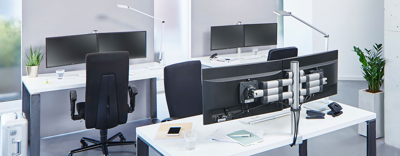Novus offers ergonomic monitor arm solutions that increase workspace, improve workflow, and provide ergonomic viewing comfort in any office space.