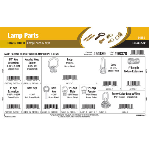 Brass Lamp Parts Assortment (Lamp Loops & Keys)
