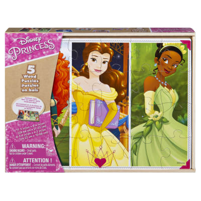 Disney Princess 5-Pack of Wooden Puzzles in Wood Storage Box