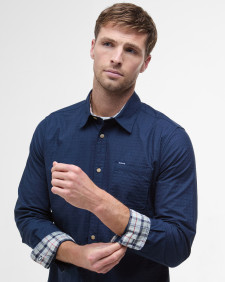 Irvine Textured Tailored Long-Sleeved Shirt Classic Navy