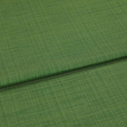Green woven fabric panel, folded across the frame creating a horizontal ridge; fine textured weave visible, close-up with soft even lighting and neutral background.