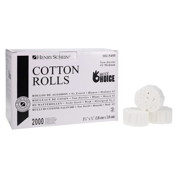 Cotton Roll 0.375 in 1.5 in Size 2 Medium Latex Free Non Sterile 2000/Box