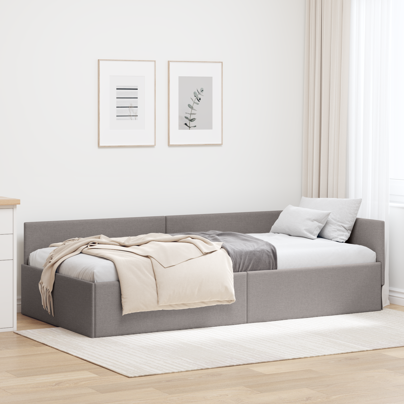 VidaXL Hoek Bed Frame Met Hoofdeinde Taupe 90 Cm X 190 Cm Stof