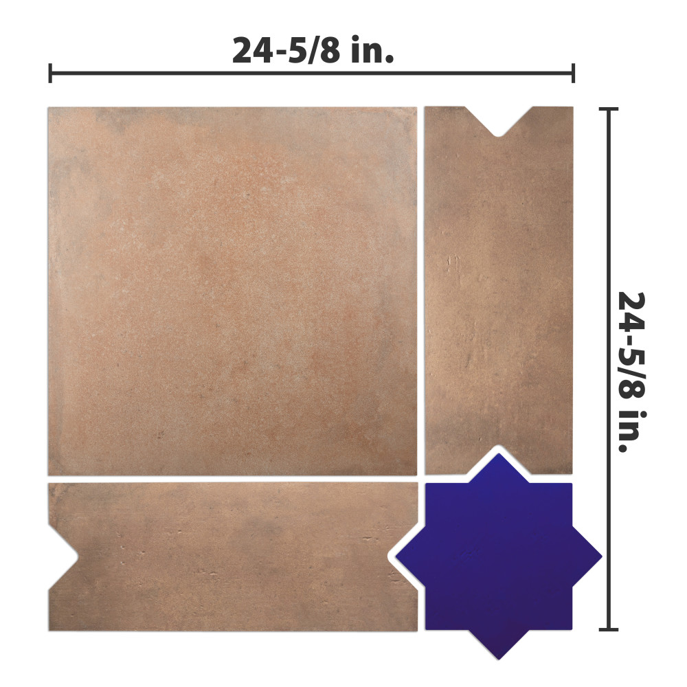 Argile Bordeaux Ferrara with Losanga and Blue Star 24-5/8 in. x 24-5/8 in. Porcelain Floor and Wall Tile