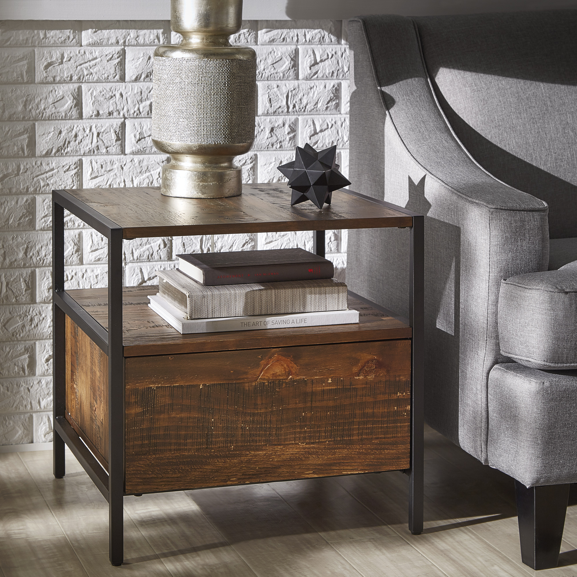 1-Drawer Rustic Brown End Table