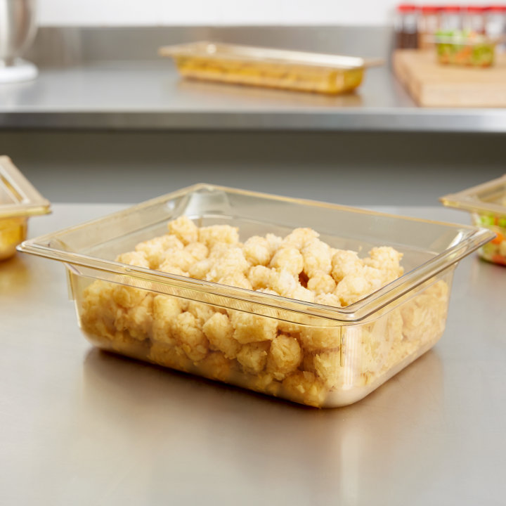 Half-size 4-inch-deep Super Pan® high-temperature plastic pan in amber