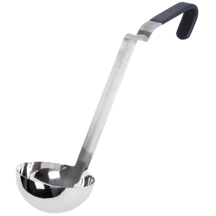 6-ounce stainless steel ladle with black Ergo Grip™ Kool-Touch® handle