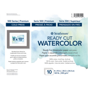 500 Series Ready Cut Watercolor Paper Pack, Cold Press, 8x10 inch, 10 Sheets
