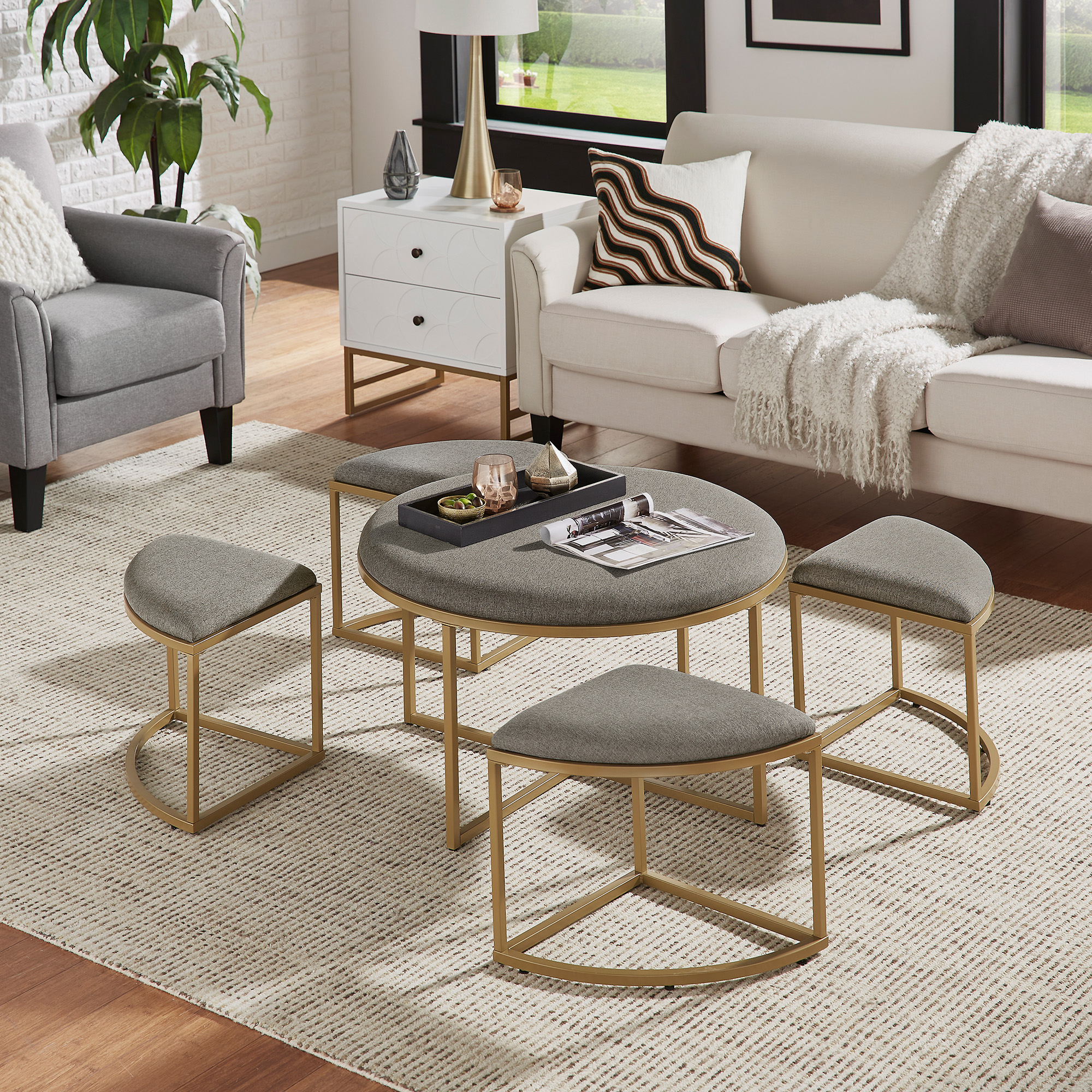 Coffee Table with Nesting Stools