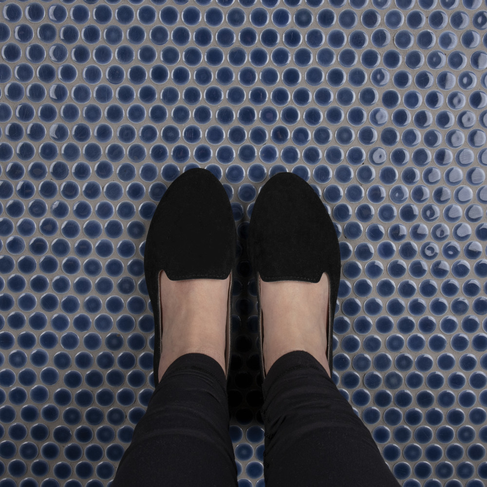 Hudson Penny Round Denim Blue 11-7/8 in. x 12-5/8 in. Porcelain Mosaic Tile